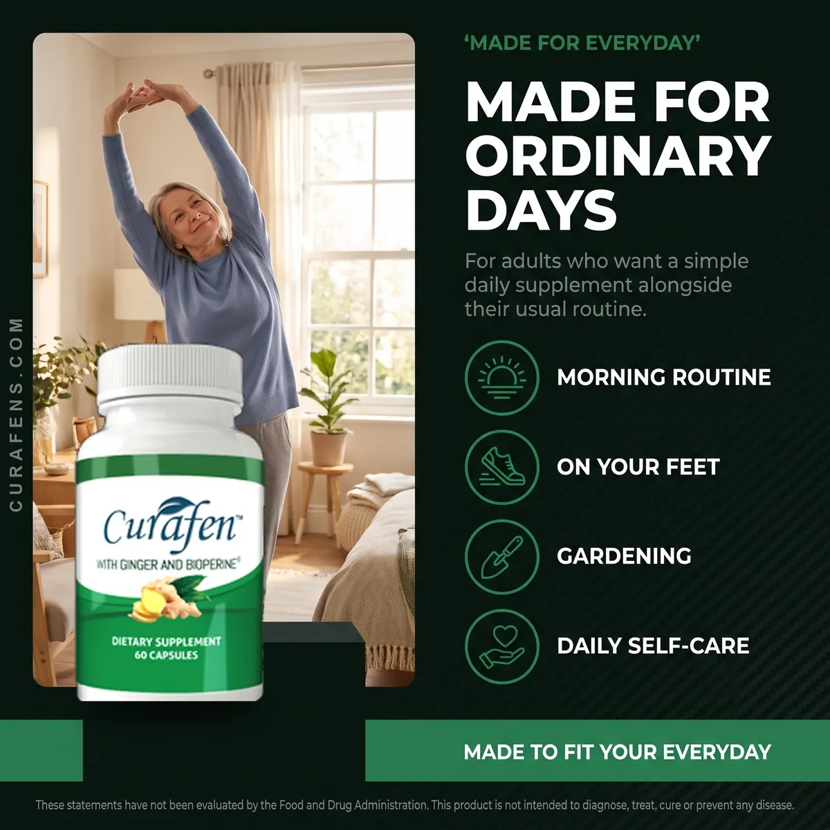 Curafen is made for ordinary days: adults supporting joint comfort alongside movement and daily routines
