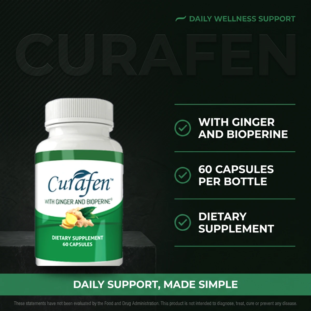 Why choose Curafen: with ginger and BioPerine, 60 capsules per bottle, a simple daily routine