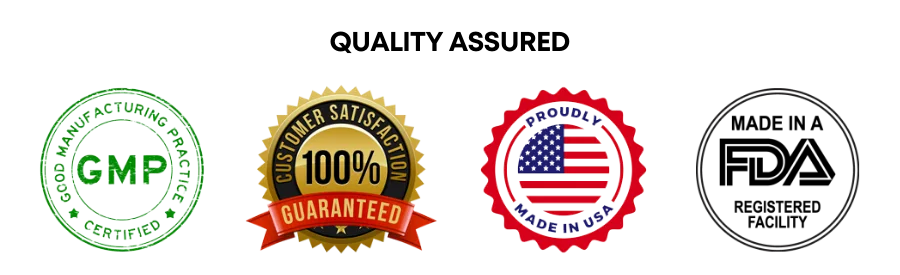 Quality-assured seals: GMP certified, 100% satisfaction guaranteed, proudly made in the USA and made in an FDA-registered facility